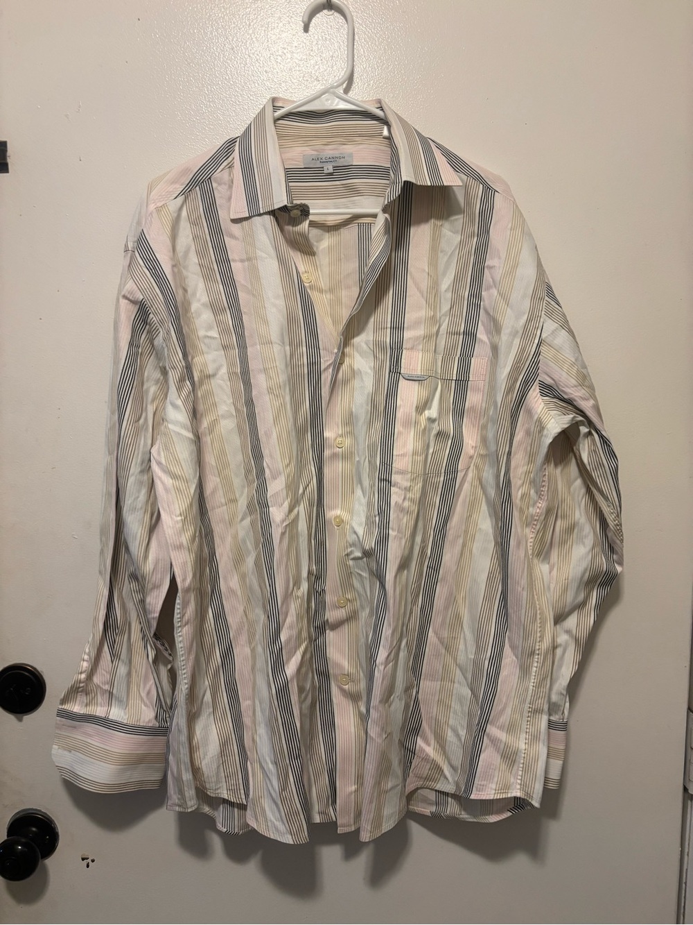 Striped Button-Down Shirt in Pastel Pink, Cream & Gray - Classic Collar
